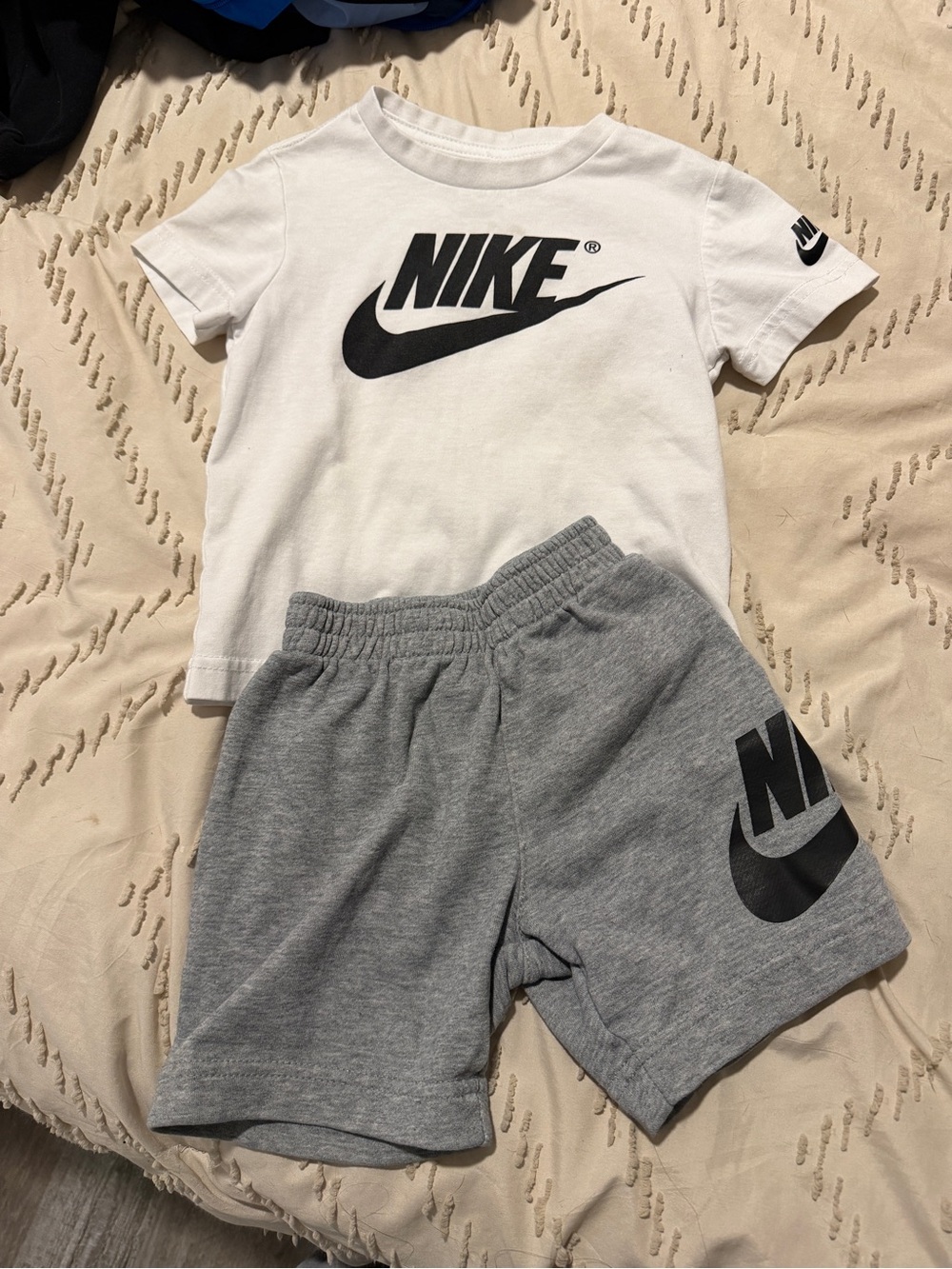 Nike White Tee and Gray Logo Shorts Kids Set